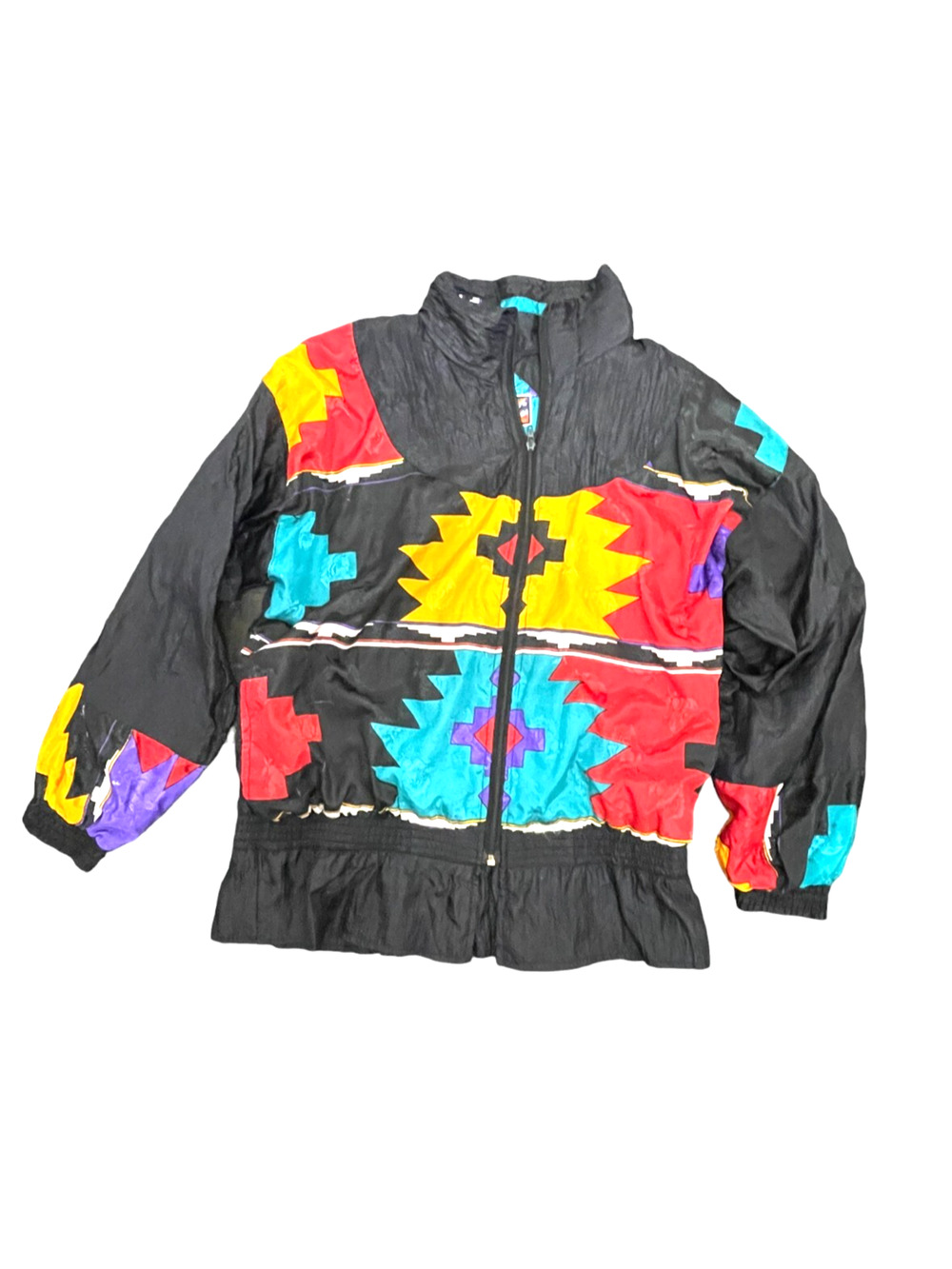 Vtg Women’s Agree Sport Nylon Track Jacket Shirt Lined Azteck Zip Size M 1980s